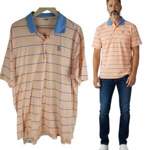 Peter Millar Golf Polo Shirt Short Sleeve Orange Striped Collared Size XL